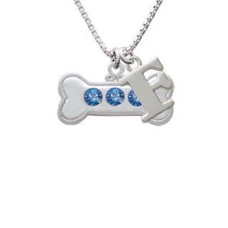 Large ''Good Dog'' Dog Bone with Sapphire Crystals Initial F Charm Necklace Pendant Necklaces Jewelry