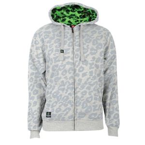 Southpole Leopard Full Zip Fleece Hoodie   Mens   Casual   Clothing   Heather Grey/Green