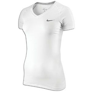 Nike Pro S/S V Neck II   Womens   Training   Clothing   White/Cool Grey