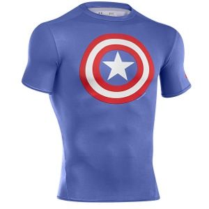 Under Armour Super Hero Logo S/S Compression Top   Mens   Training   Clothing   Royal/Red