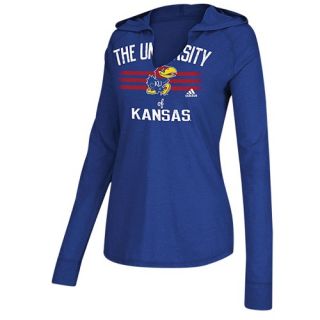adidas University Long Sleeve Hooded T Shirt   Womens   Basketball   Clothing   Kansas Jayhawks   Royal