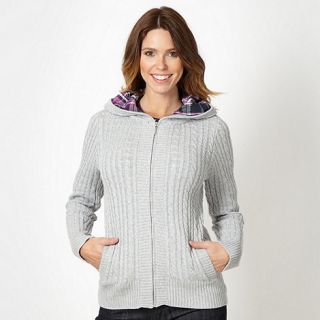 Maine New England Light grey cable knit hooded cardigan