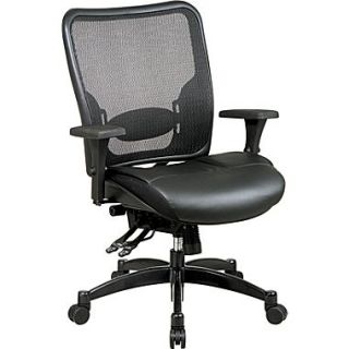 Office Star Space Leather Ergonomic Chair with Breathable Mesh Back, Black