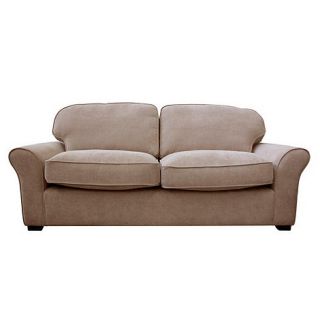 Large taupe Kismet sofa with dark wood feet