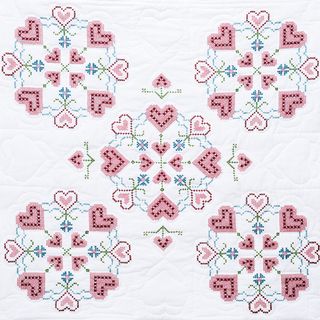 Stamped White Wall Or Lap Quilt 36inx36in xx Hearts