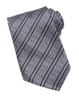 Mens Filigree Stripe Silk Tie, Black/Silver   Stefano Ricci   Black/Silver