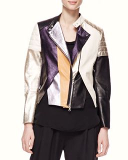 Womens Shimmery Colorblock Leather Biker Jacket   3.1 Phillip Lim   Colorblock