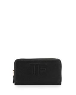 Zip Around Logo Continental Wallet, Black   Tom Ford   Black