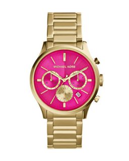 Mid Size Golden/Pink Stainless Steel Bailey Chronograph Watch   Michael Kors  