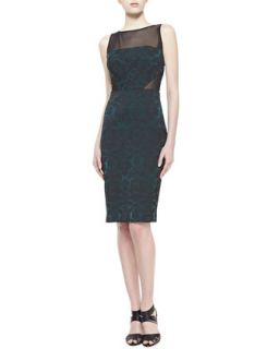 Womens Cutout Jacquard Cocktail Dress, Emerald/Black   Badgley Mischka  