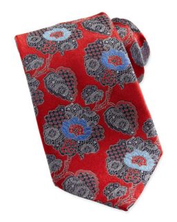 Mens Large Paisley Floral Silk Tie, Red   Ermenegildo Zegna   Red (LARGE )