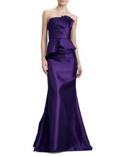 Womens Strapless Satin Peplum Gown, Purple   Carmen Marc Valvo   Purple (8)