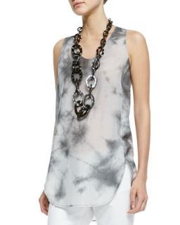 Crystalline Printed Scoop Neck Tunic, Womens   Eileen Fisher   Pearl (1X