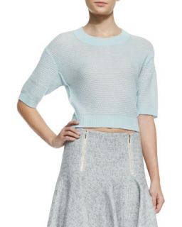 Womens Cashmere Textured Cropped Sweater   Rebecca Taylor   Robins egg