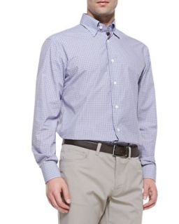 Mens Mini Check Shirt, Purple/Gray   Brioni   Purple pattern (LARGE)