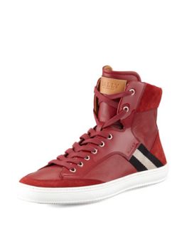 Mens Oldani Mixed Leather High Top Sneaker   Bally   Red (10.0D)