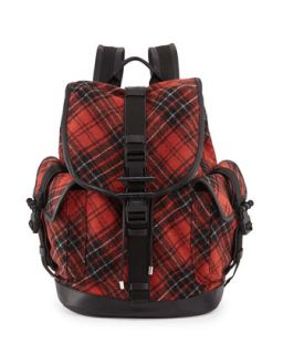 Obsedia Mens Tartan Wool Backpack, Red   Givenchy   Red