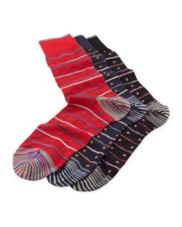 Mens Darner Dot Stripe Socks, 3 Pack   Robert Graham   Multi