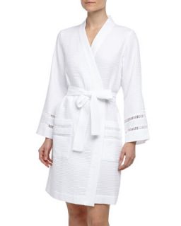 Womens Spa Oasis Crochet Trim Short Robe, White   Oscar de la Renta   White