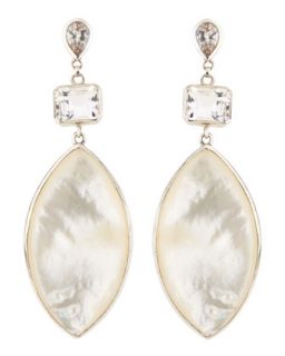 Rock Crystal & Mother of Pearl Marquise Drop Earrings   Stephen Dweck   White