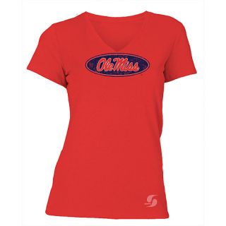 SOFFE Womens Mississippi Rebels No Sweat V Neck Short Sleeve T Shirt   Size