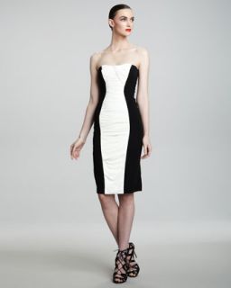 Womens Strapless Colorblock Inset Dress   Monique Lhuillier   Black / ivory (6)