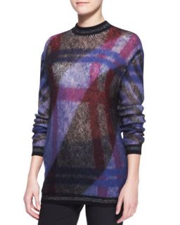 Womens Mohair Blend Check Sweater   Kenzo   Fuchsia (X LARGE)