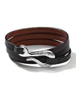 Mens Pelle Sterling Hook Leather 3 Wrap Bracelet in Black, Size 2   Ippolita  