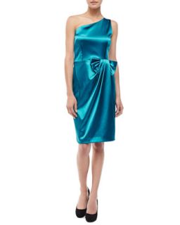 Womens One Shoulder Bow Dress   David Meister   Turquoise (4)