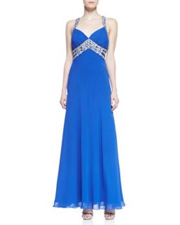 Womens Beaded Halter Open Back Gown, Royal Blue   Faviana   Royal (6)