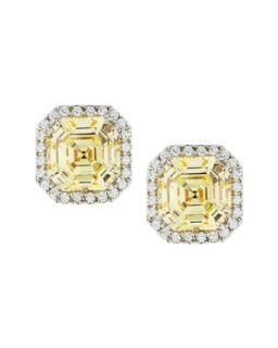 Cushion Canary Cubic Zirconia Stud Earrings, 3.25 TCW   Fantasia by DeSerio  