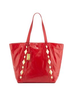 Terri Studded Shine Leather Tote Bag, Red   Badgley Mischka