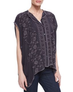 Boxy Floral Print Cover Up, Womens   Johnny Was Collection   Grey onyx (3X