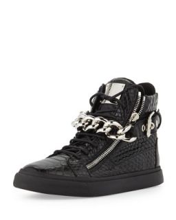 Mens Croc Embossed Chain High Top Sneaker   Giuseppe Zanotti   Black (41/8.0D)