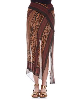Womens Mid Calf Printed Scarf Skirt, Patchouli   Donna Karan   Patchouli (2)