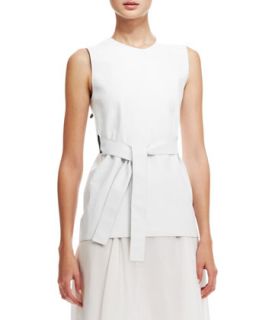 Womens Belted Leather Sleeveless Blouse   Reed Krakoff   White (0)