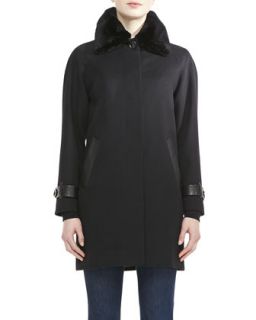 Womens Balmacaan Coat with Fur Collar   Sofia Cashmere   Black/Black (8)