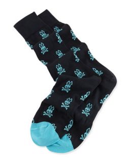 Mens Bunny Print Knit Socks, Navy   Psycho Bunny   Navy