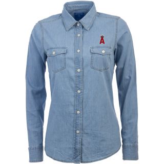 Antigua Anaheim Angels Womens Chambray Long Sleeve Button Up Woven Shirt  