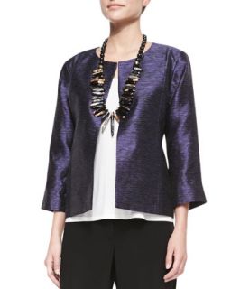 3/4 Sleeve Threaded Silk Jacket, Womens   Eileen Fisher   Blue violet (1X