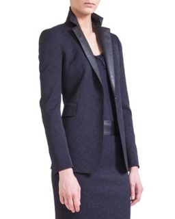 Womens One Button Jacket with Faux Leather Lapels   Akris punto   Navy (42/12)