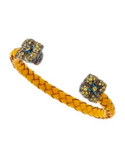 Sapphire Flower Woven Leather Cuff, Yellow   MCL by Matthew Campbell Laurenza  