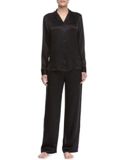 Womens Studio Satin Notch Collar Pajama Set   La Perla   Black (X SMALL)