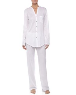 Womens Cotton Deluxe Pajama Set   Hanro   White (SMALL)