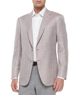 Mens Herringbone Two Button Jacket, Pink   Brioni   Pink (44L)