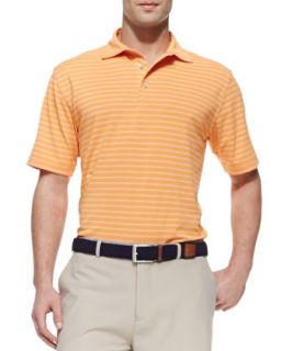 Mens E4 Striped Mesh Polo Shirt, Orange/White   Peter Millar   Orange (LARGE)