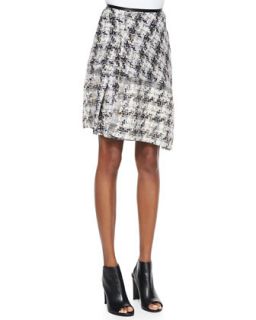 Womens Grid Tweed Printed Asymmetric Skirt   Reed Krakoff   Bone/Black multi
