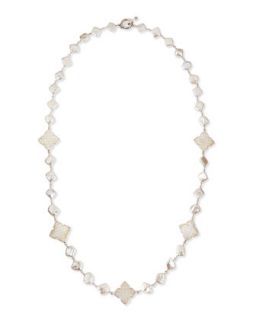 Long Pearl Necklace with Mother of Pearl Clovers, 30L   Stephen Dweck   Pearl