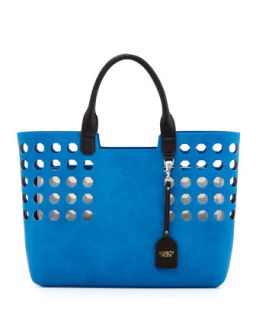 Hexagon Perforated Faux Leather Tote Bag, Cobalt   POVERTY FLATS by rian