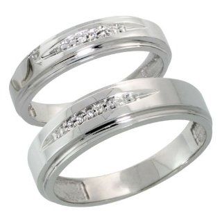 Sterling Silver Diamond 2 Piece Wedding Ring Set His 6mm & Hers 5mm Rhodium finish, Men's Size 8 to 14 Jewelry